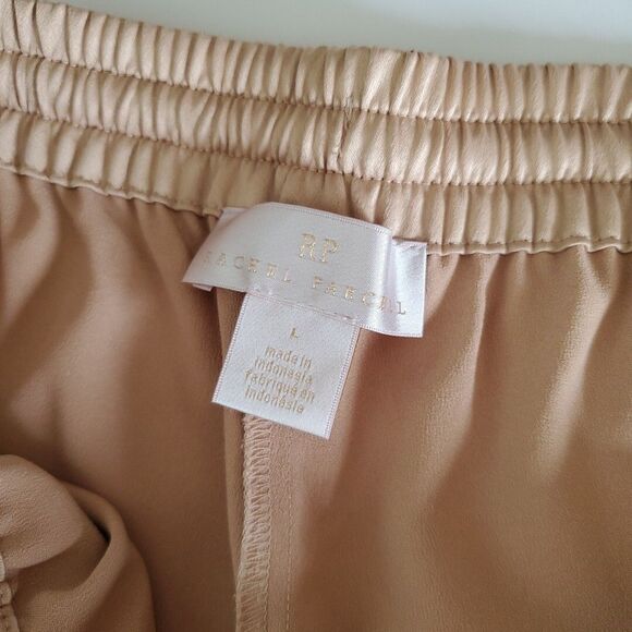 Rachel Parcell Tan Satin Drawstring Jogger Pants Womens Large Inseam 28 - Picture 7 of 9